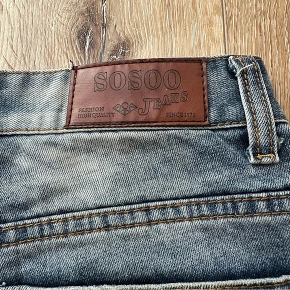 SoSoo Men's Distressed Patchwork Medium Wash Denim Jeans Size 31 GUC - Picture 7 of 10